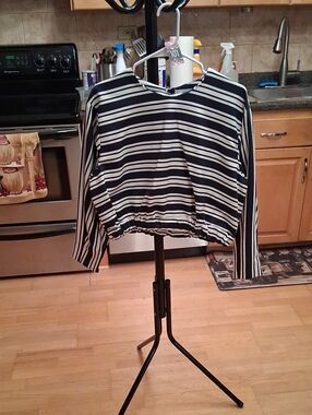 Striped Blue & White Cropped Long-Sleeve Top